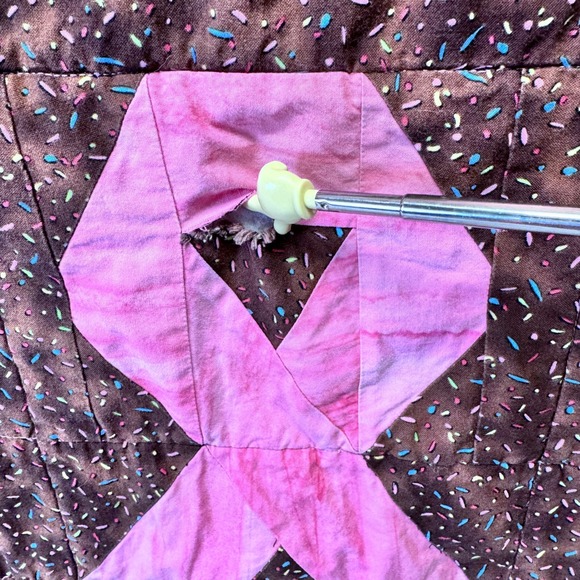 Handmade Breast Cancer Awareness Quilt Ribbons of Hope Signed Brown Pink 60x42 - Picture 6 of 10